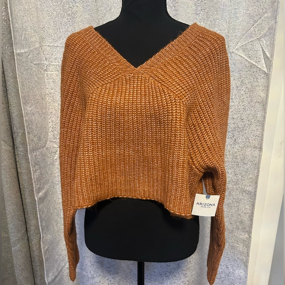 Arizona yellow gold brown knit v neck long sleeve sweater top